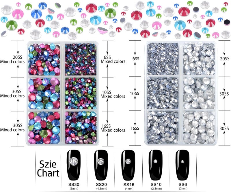 LPBeads 6400 Pieces Clear and Mix Color Hotfix Rhinestones Flat Back 5 Mixed Sizes Crystal Round Glass Gems with Tweezers and Picking Rhinestones Pen - Image 2